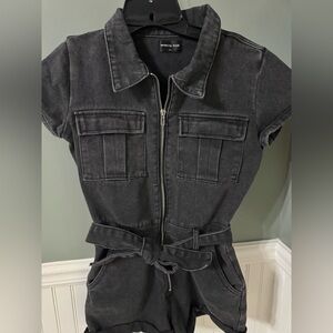 White Fox Black Denim Jumpsuit